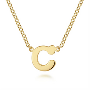 The Gabriel & Co 14K Yellow Gold C Initial Necklace features a bold, rounded "C" pendant on a simple chain—a timeless personalized accessory for any jewelry lover.