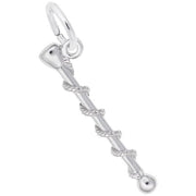 The Baton Charm in sterling silver by Rembrandt Charms showcases a single rod with an intricate spiral pattern, making it perfect for baton twirling jewelry. This exquisite pendant features a circular loop at the top for easy attachment to a chain, making it an ideal gift for any majorette.