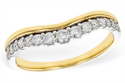 Introducing the Allison Kaufman 14k Two Tone Curved Wedding Band, a striking piece from Allison Kaufman. This gold ring features a wavy band design, adorned with a row of round white diamonds set in white metal along the top. Its elegant curved silhouette and subtle two tone accents bring modern sophistication to your bridal ensemble, making it the perfect choice for a contemporary wedding band.
