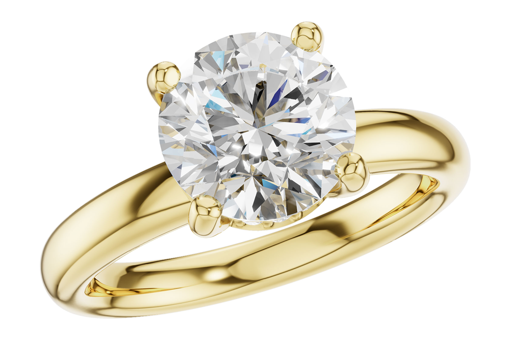 The L7947-Y 14K YG Hidden Halo SEMI set engagement ring by Allison Kaufman features a large round-cut diamond in a four-prong setting, shown against a white background.