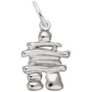 The Inuskhuk Charm from Rembrandt Charms is a sterling silver pendant fashioned in the shape of a stylized inukshuk, a traditional stone landmark employed by Indigenous peoples in the Arctic. The design showcases smooth, rounded shapes arranged to evoke a small figure with outstretched arms.