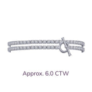 The Diamond Double Wrap Tennis Bracelet by Lafonn features a double-row design adorned with dazzling round-cut diamonds and a bar-and-circle clasp, all set in platinum. The text below the bracelet reads "Approx. 6.0 CTW.