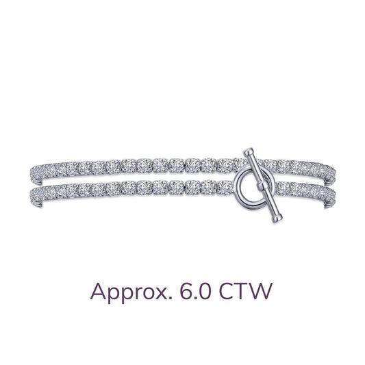 The Diamond Double Wrap Tennis Bracelet by Lafonn features a double-row design adorned with dazzling round-cut diamonds and a bar-and-circle clasp, all set in platinum. The text below the bracelet reads "Approx. 6.0 CTW.