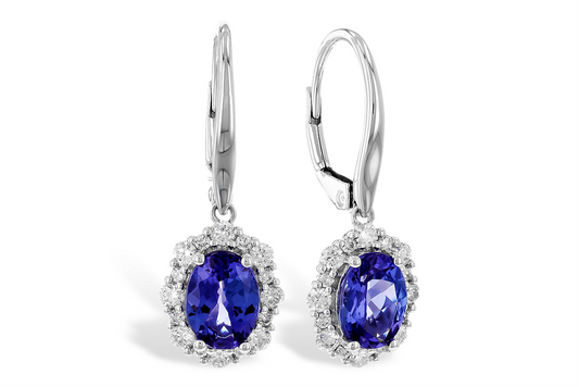 14K Gold Lever Back Earrings with Tanzanite and Diamonds