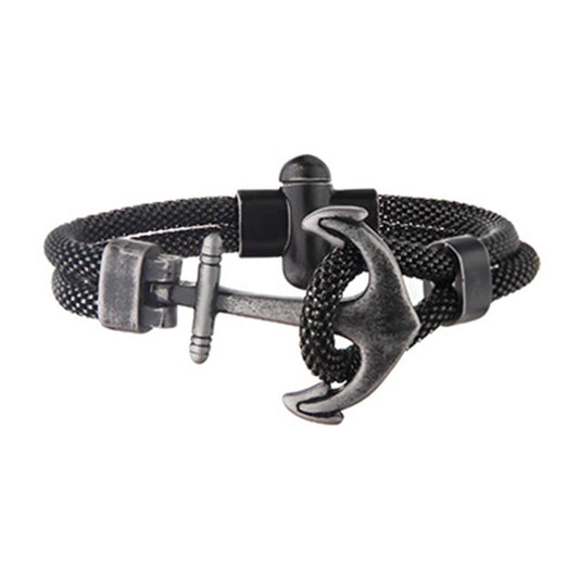 Men's Black Antiqued Mesh Anchor Stainless Steel Bracelet.  8 inch len