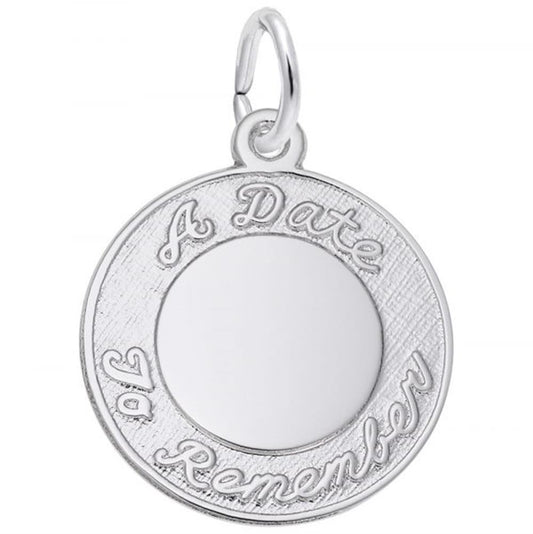 A Date To Remember Script Disc Charm in Sterling Silver