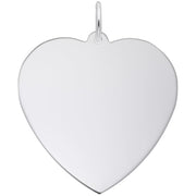 A shiny, sterling silver heart charm from Rembrandt Charms with a small loop at the top for attaching to a chain. The surface of this charming Heart Charm is smooth and reflective.