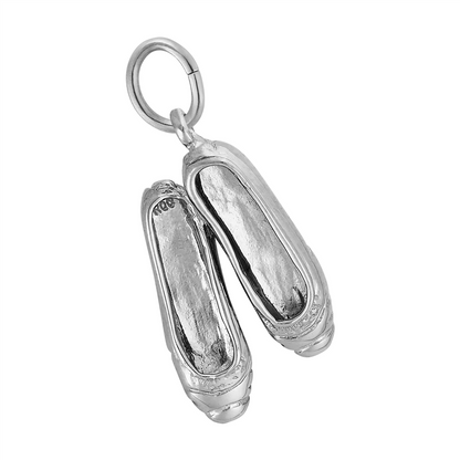 Rembrandt Charms' Ballet Shoes - Sterling Silver charm features a pair of ballet slippers joined at the top by a small loop, with detailed edges and a polished finish—an elegant piece of ballet jewelry and the perfect dance keepsake.