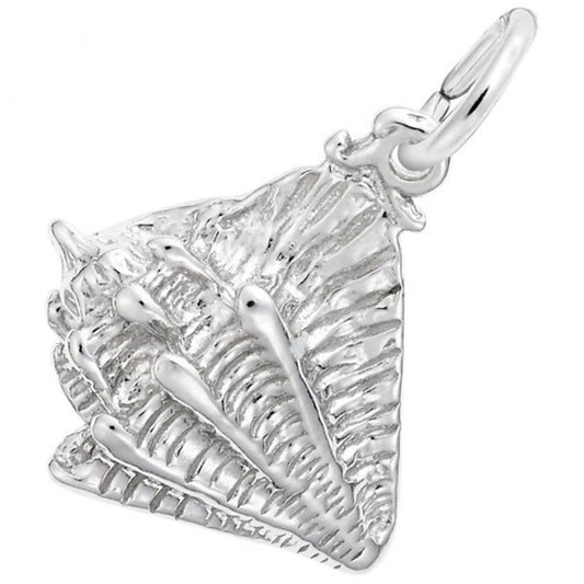 Introducing the Conch Shell Charm in Sterling Silver by Rembrandt Charms, a beautiful seashell-shaped pendant with exquisite detailing and a small loop for easy attachment to any chain. This charm is ideal for beach lovers, encapsulating the ocean's essence in every fine line.