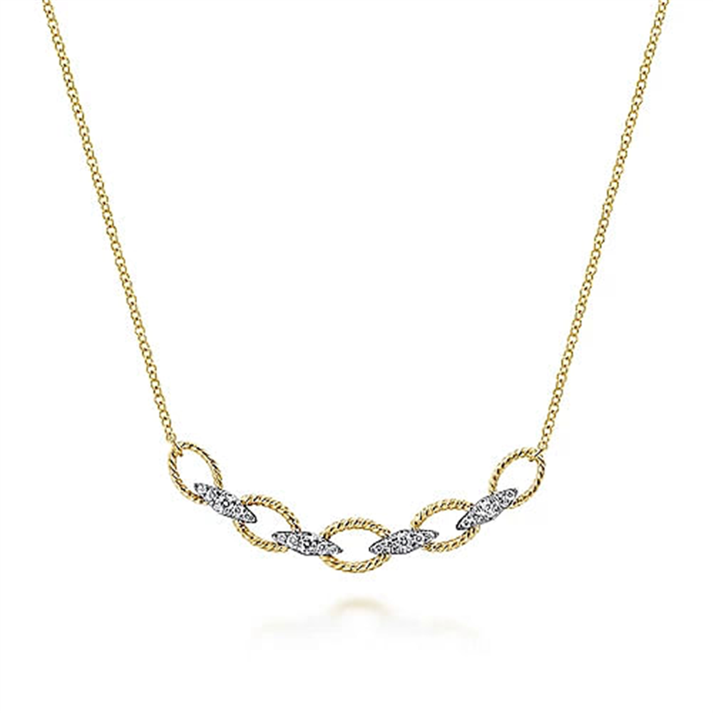 14K Yellow-White Gold Twisted Rope Oval Link Necklace
