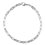 A close-up image of the Rembrandt Charms paperclip SMALL 8' -ss bracelet, featuring elongated oval links resembling paperclips and a lobster clasp closure at the top. The stainless steel chain bracelet is arranged in a circular shape on a white background.
