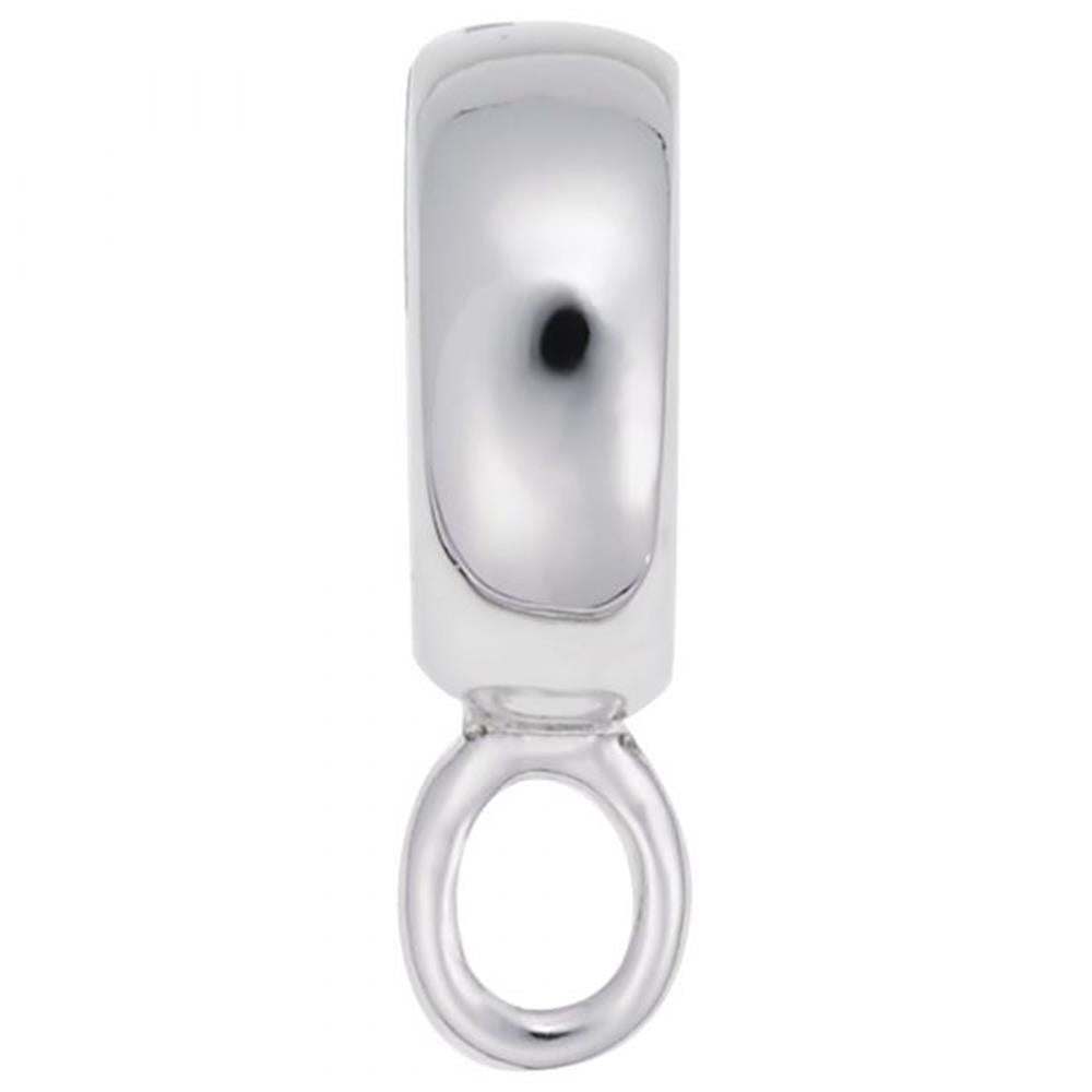 The Rembrandt Charms Charmdrop Charm is a sterling silver Pandora adapter with a smooth, shiny rectangular bail and round loop for attaching to chains or charms, perfect for creating custom jewelry.
