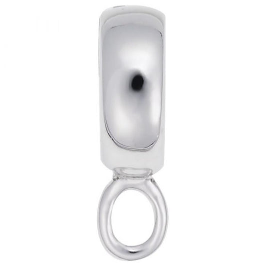 The Rembrandt Charms Charmdrop Charm is a sterling silver Pandora adapter with a smooth, shiny rectangular bail and round loop for attaching to chains or charms, perfect for creating custom jewelry.