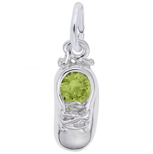 08 August Birthstone Baby Shoe Charm in Sterling Silver