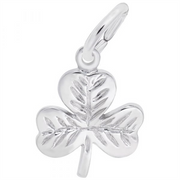 The Lucky Shamrock Charm- Sterling Silver by Rembrandt Charms is a polished silver charm shaped like a three-leaf clover, featuring intricate leaf vein detailing and a top loop for easy attachment to a bracelet or necklace—an ideal piece of Irish heritage jewelry or a thoughtful good luck charm.