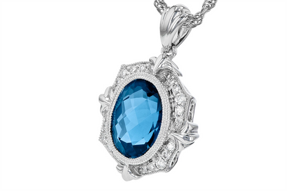 14K Gold Necklace with London Blue Topaz and Diamonds