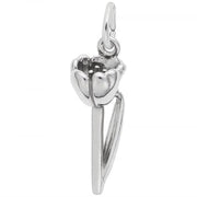 A Rembrandt Charms sterling silver charm shaped like a crocus flower, featuring an intricately detailed blossom and a stem with a loop at the top for attaching to a chain.