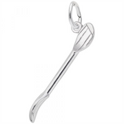 A sterling silver charm by Rembrandt Charms, the Kayak Paddle Charm features a detailed engraving of a kayak paddle and handle, attached to a small round loop for threading onto a chain or bracelet.