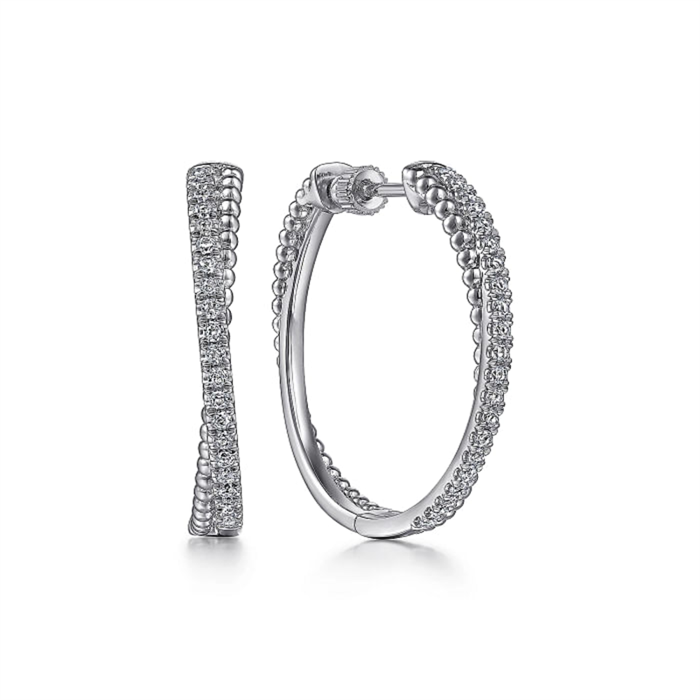 925 Sterling Silver White Sapphire 
Twisted Bujukan 30mm Classic Hoop