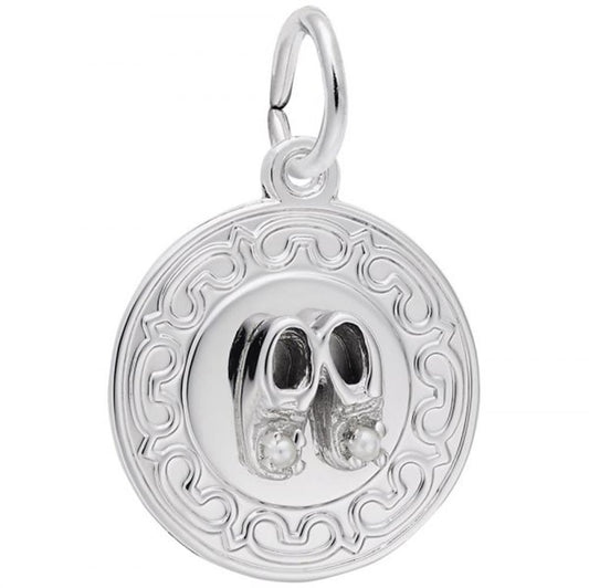 Baby Booties Disc Charm in Sterling Silver