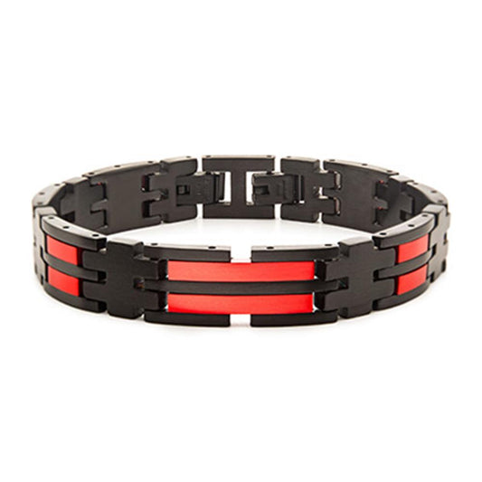 Men's Stainless Steel Matte Black & Red Plated Dante Link Bracelet. 8