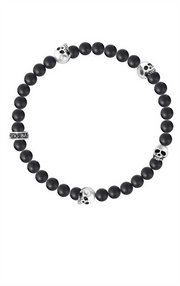 The King Baby bracelet features 6mm Onyx beads with four silver skulls, creating a captivating circular design.