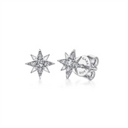 Gabriel & Co 14K diamond star studs (SN: S2079837) feature six-point designs with small gemstones, shown on a white background.