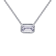 The Sterling Silver Emerald-Cut Choker Necklace by Lafonn features a rectangular-shaped, clear gemstone pendant set in a silver frame. The pendant is elegantly suspended from a simple sterling silver chain with small, uniform links. The minimalist design highlights the gemstone's facets beautifully.