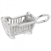 The Baby Cradle Charm in Sterling Silver by Rembrandt Charms boasts intricate detailing, including slatted sides and a small ring on top for easy attachment to a bracelet or necklace. Designed to resemble a classic rocking cradle, this charm features a shiny, polished finish.