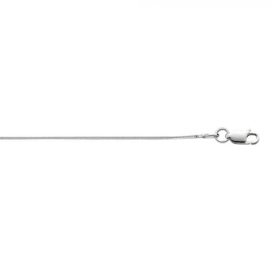 A close-up view of the delicate 0.9mm octagonal snake chain necklace from Royal Chain Group-Royal Chain, featuring a small lobster clasp on one end, displayed against a plain white background.