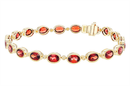 14k yellow gold bracelet with 9.26 carats of garnets