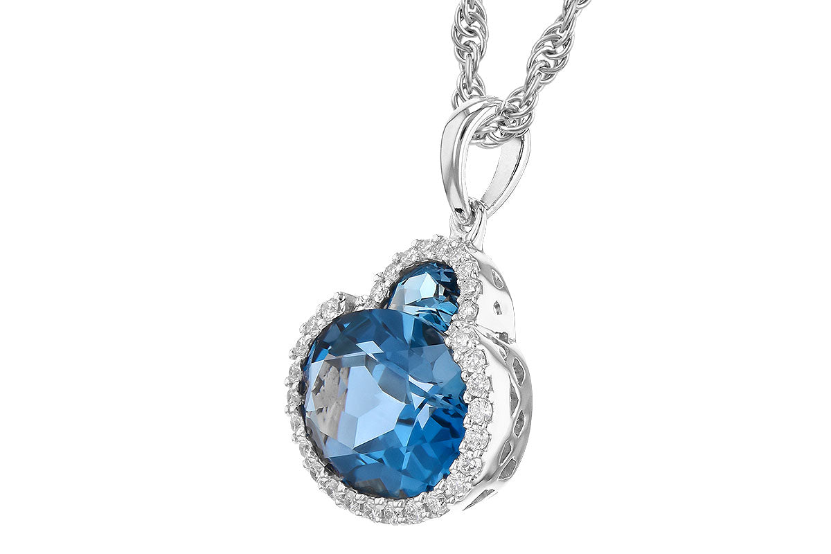 The Allison Kaufman 14K White Gold London Blue Topaz and Diamonds Necklace showcases a striking oval topaz pendant accented by sparkling diamonds on a sleek white gold chain.