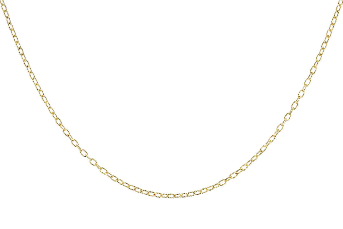 The Illusion Diamond Solitaire 14K Gold Necklace by Allison Kaufman features a delicate yellow gold chain with small, oval links in a simple, elegant design, shown against a white background.