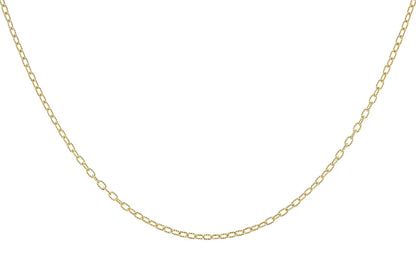 The Illusion Diamond Solitaire 14K Gold Necklace by Allison Kaufman features a delicate yellow gold chain with small, oval links in a simple, elegant design, shown against a white background.