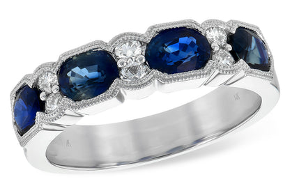 The Allison Kaufman 14K White Gold Sapphire & Diamond Ring features alternating oval sapphires and round diamonds in a scalloped design—an elegant anniversary gift.