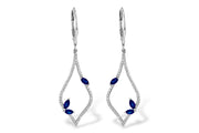 Introducing the Sapphire and Diamonds 14K Gold Dangle Earrings by Allison Kaufman: These elegant earrings feature a marquise-shaped blue sapphire design, embellished with an array of diamonds that highlight their elongated form. Crafted from lustrous 14K white gold, they exhibit a sleek and modern aesthetic with a secure clasp to ensure they stay perfectly in place.
