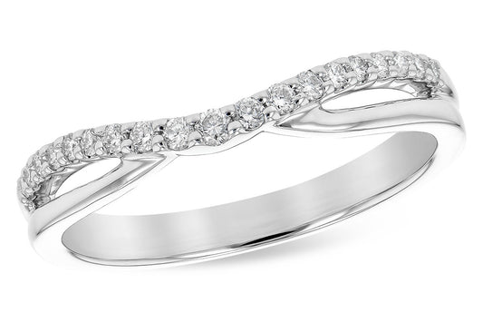 The Allison Kaufman 14K White Gold Diamond Ring Enhancer features a delicate twisted design—one side with round diamonds, the other polished smooth—making it a stunning upgrade for any bridal set.