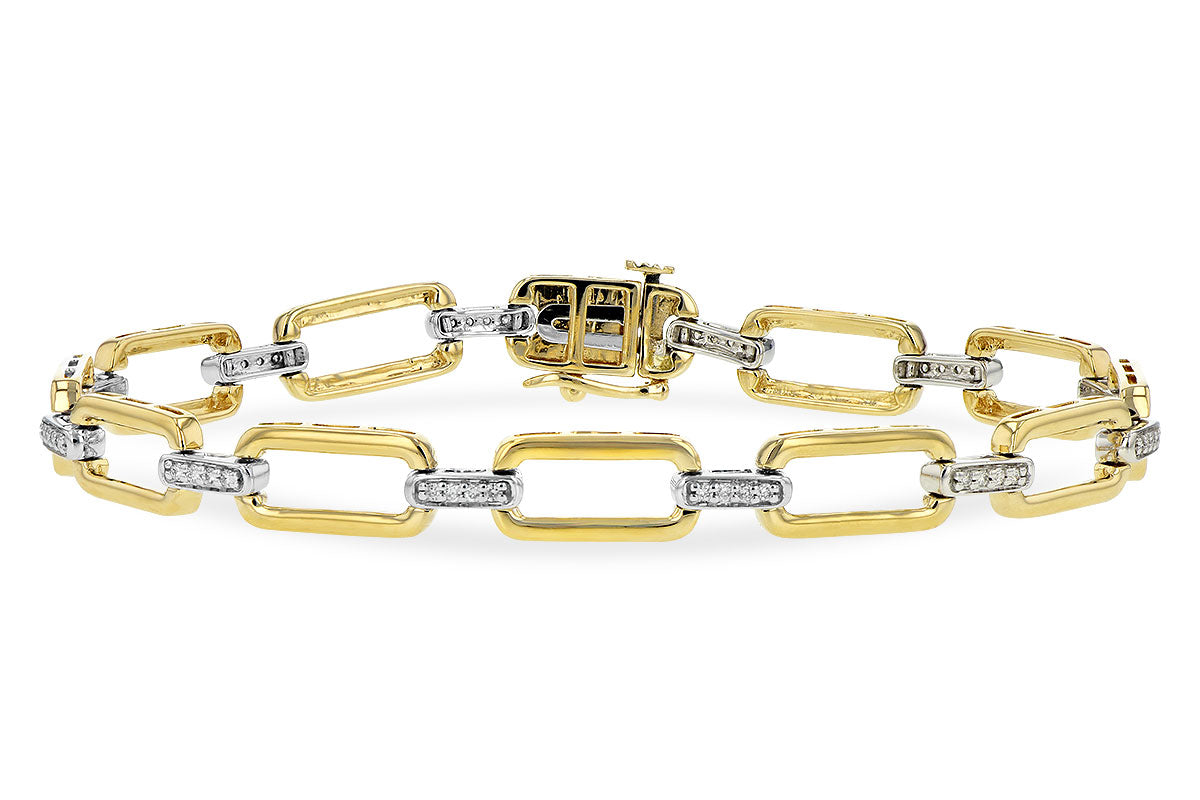 The Allison Kaufman 14K Gold Diamond Link Bracelet features elegant rectangular links in two-tone gold, accented with sparkling diamonds and a secure clasp for added style.