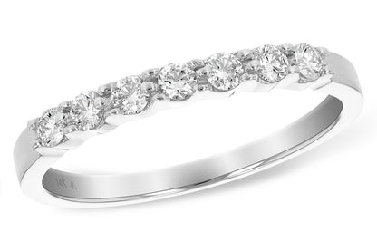 The Allison Kaufman 14K White Gold 7-Stone Diamond Wedding Ring features seven round diamonds across a polished band, with "14K" engraved inside—an elegant choice for an anniversary or wedding band.