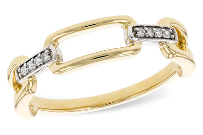 The Allison Kaufman 14K Yellow Gold Chain Ring with Diamonds features a rectangular open-link design, accented by sparkling diamonds set in white gold. This polished stacking ring is stunning worn alone or layered.