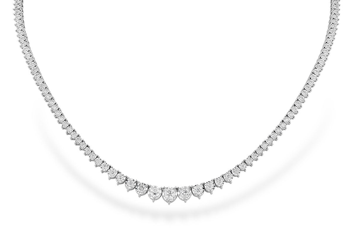 The Allison Kaufman Diamond 14k White Gold Necklace showcases small round diamonds and larger pear-shaped clusters at the center, all set in a symmetrical V-shape and displayed on a white background.