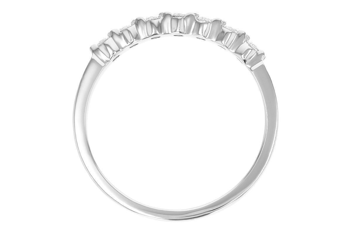The Allison Kaufman 14K White Gold 7-Stone Diamond Wedding Ring features seven round diamonds set along the top half of the band, shown from a side view on a white background.