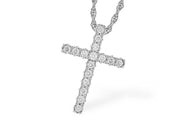 The Allison Kaufman 14K White Gold Diamond Cross Pendant Necklace showcases a diamond-encrusted cross pendant, elegantly displayed against a plain white background.