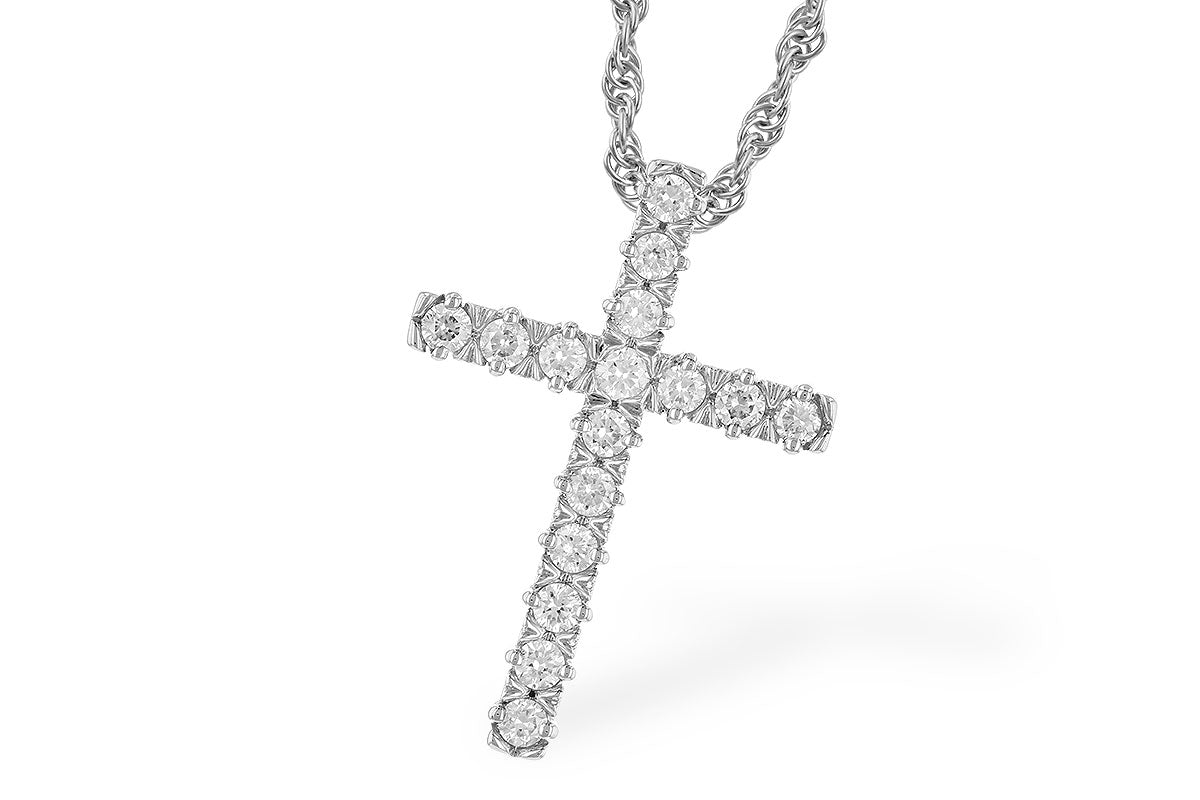 The Allison Kaufman 14K White Gold Diamond Cross Pendant Necklace showcases a diamond-encrusted cross pendant, elegantly displayed against a plain white background.