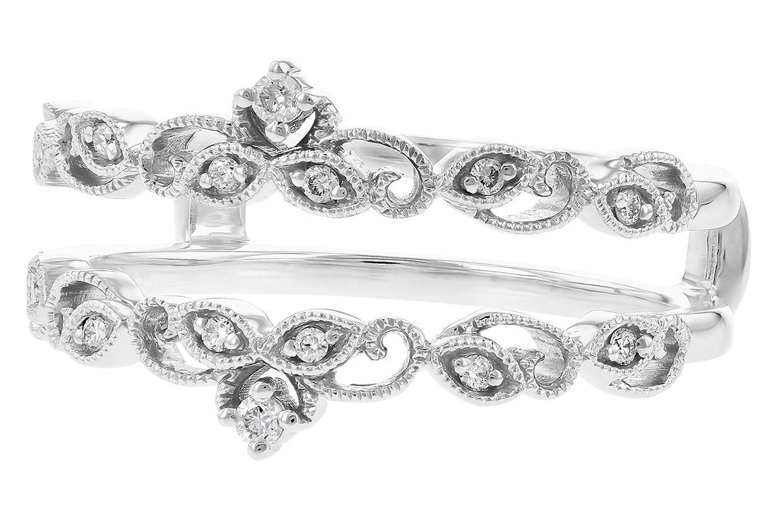 The Allison Kaufman 14K White Gold Diamond Ring Guard adds a refined touch with its sparkling gemstones and intricate vine-like design, enhancing your ring with elegance and decorative style.