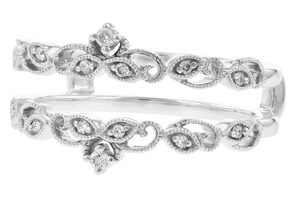 The Allison Kaufman 14K White Gold Diamond Ring Guard adds a refined touch with its sparkling gemstones and intricate vine-like design, enhancing your ring with elegance and decorative style.