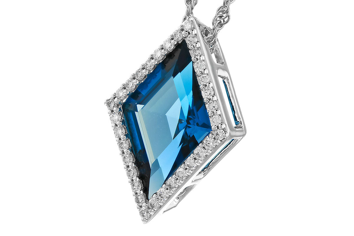 The Allison Kaufman 14K White Gold London Blue Topaz and Diamond Necklace showcases a geometric pendant with a London blue topaz center, accented by sparkling diamonds in a modern design.