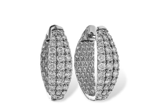 Allison Kaufman 14K White Gold Diamond Earrings, featuring three rows of brilliant-cut diamonds, are shown on a white background—a timeless fine jewelry piece.