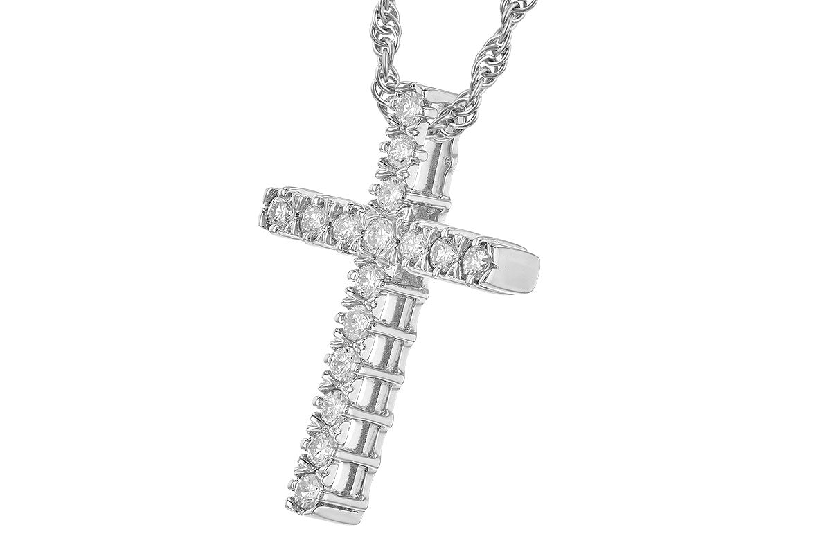 The Allison Kaufman 14K White Gold Diamond Cross Pendant Necklace is displayed against a white background, featuring sparkling diamonds on a stylish cross pendant.