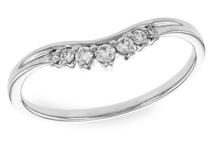 The Allison Kaufman 14k white ring enhancer features a gentle wave shape with six small round diamonds set in a row along the raised curve of the band.